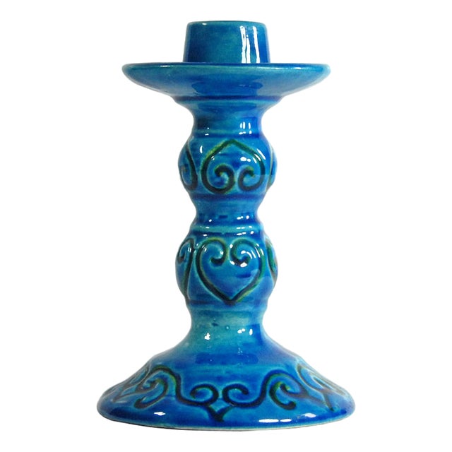Italian Blue Ceramic Candleholder from Italica Ars, 1970s For Sale