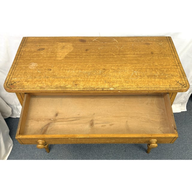 Brown Primitive Farmhouse Handmade and Painted Pine Table With Drawer For Sale - Image 8 of 18