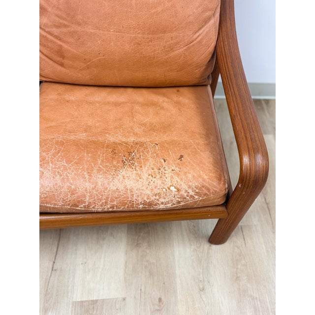 MCM Danish Modern Cognac Color Two Seat Couch Curved Bench Sculptural Seating For Sale - Image 12 of 14