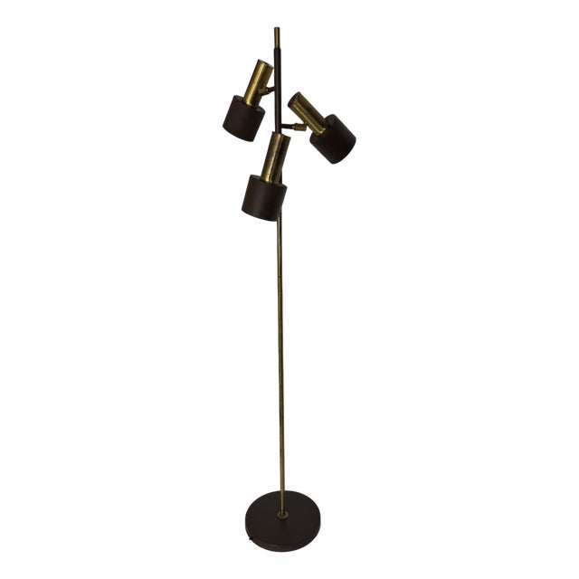 Mid-Century Modernist Brown and Brass 3 Spot Floor Lamp attributed to Jo Hammerborg for Fog & Mørup, 1960s For Sale