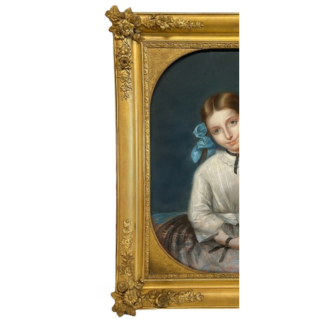 A enchanting & intimate 19th century Swiss pastel portrait painting of a beautiful young girl, circa 1870, attributed to...