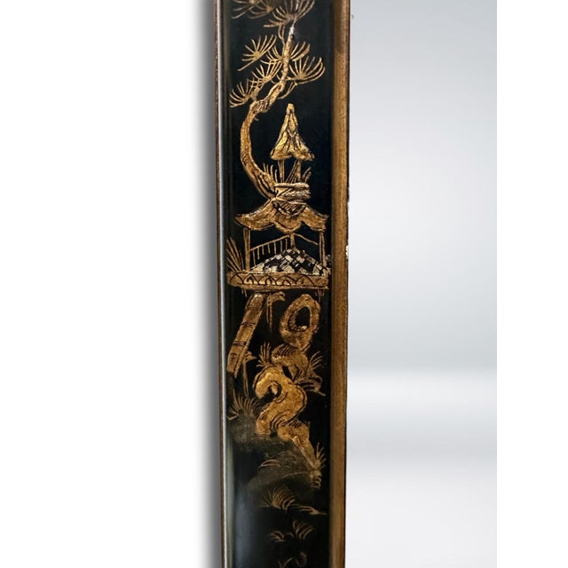 Vintage Black Chinoiserie Style Wall Mirror, 47" X 25", 1974 For Sale - Image 4 of 9