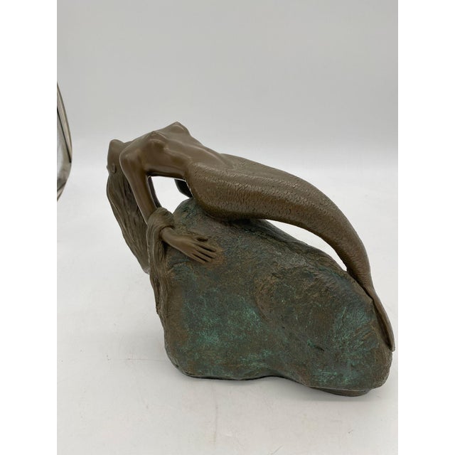 1980s Bronze Mermaid Siren Statue on Beach Rock by James Siebert For Sale - Image 4 of 12