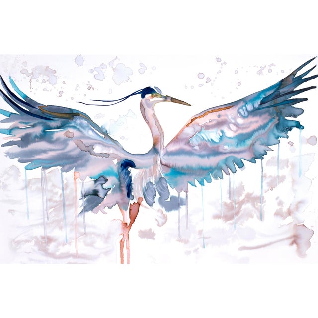 "Heron No. 34" Contemporary Original Flying Bird Watercolor Painting by Elizabeth Becker For Sale