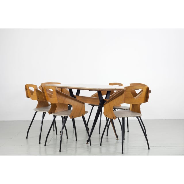 Italian Dining Table and Chairs by Carlo Ratti for Industria Legni Curvati, 1950s, Set of 7 For Sale - Image 6 of 18
