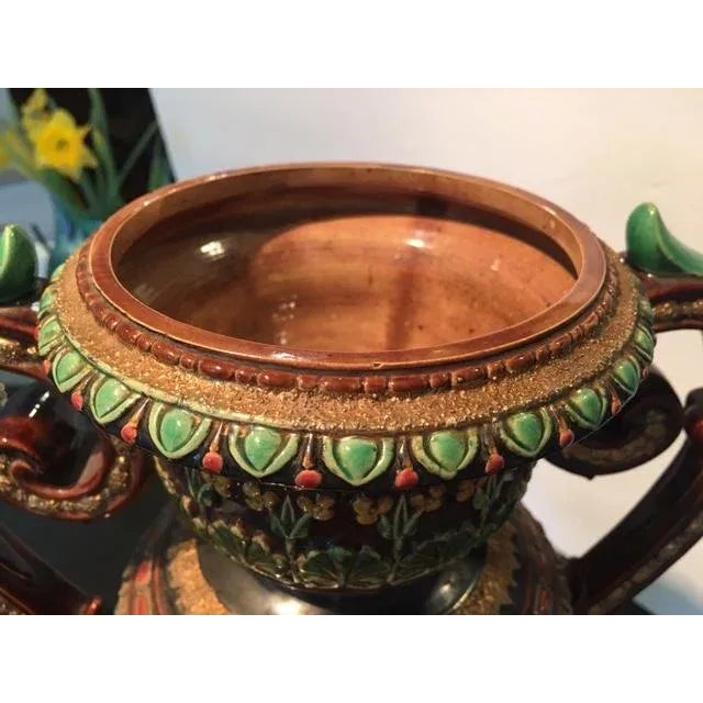 Chestnut Large 19th Century Majolica 2 Handled Urn by Wilhelm Schiller and Son For Sale - Image 8 of 13