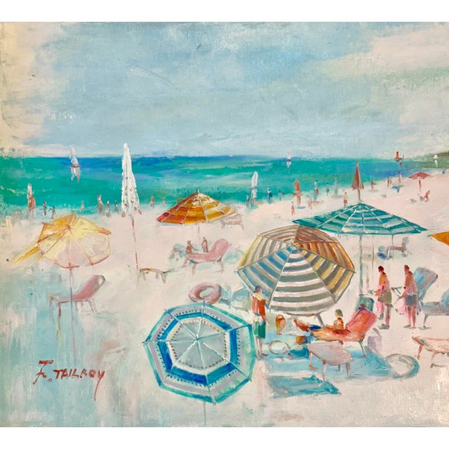 Impressionist Original Beach Seascape Oil Painting – Colorful Umbrellas Coastal by Tailroy – 12" X 16" (Unstretched) For Sale - Image 3 of 4