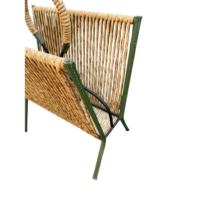 Stitched Leather Magazine Rack by Jacques Adnet, 1950s For Sale - Image 9 of 10