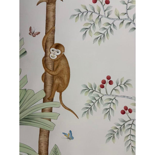 Chinoiserie Chinoiserie Hand-Painted Wallpaper Panels, Soft Neutral Background With Tropical Floral & Bird Motifs, Set of 4 For Sale - Image 3 of 4