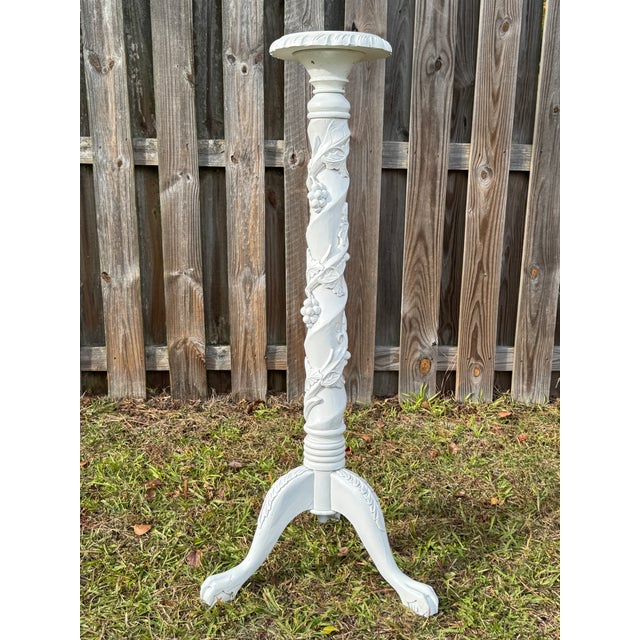 French Country Vintage 1950s French Torchere or Plant Pot Stand Ft. Grape Vine Column & Claw Feet For Sale - Image 3 of 11