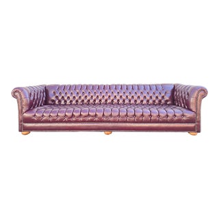 1970s Tufted Burgundy Chesterfield Long Leather Sofa For Sale