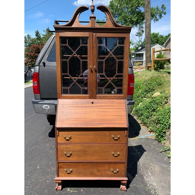 Antique Secretary Desk Fold Down Glass Hutch With Drawers Chairish