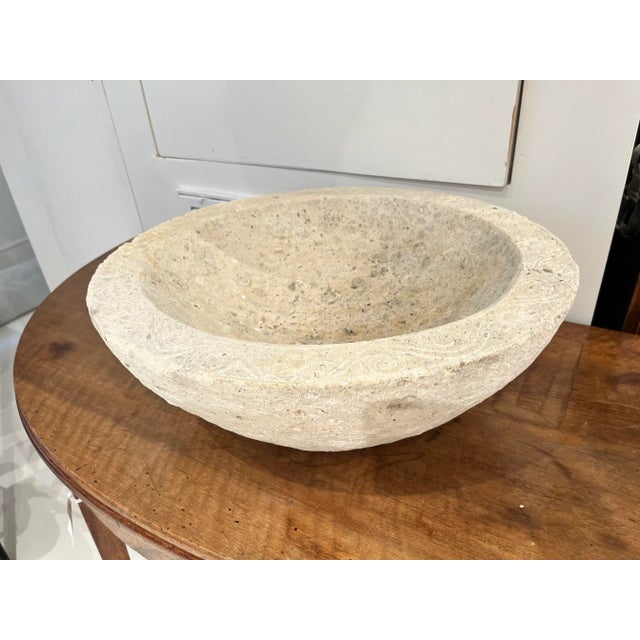 Modern Modern Sandstone Bowl With Carving For Sale - Image 3 of 4