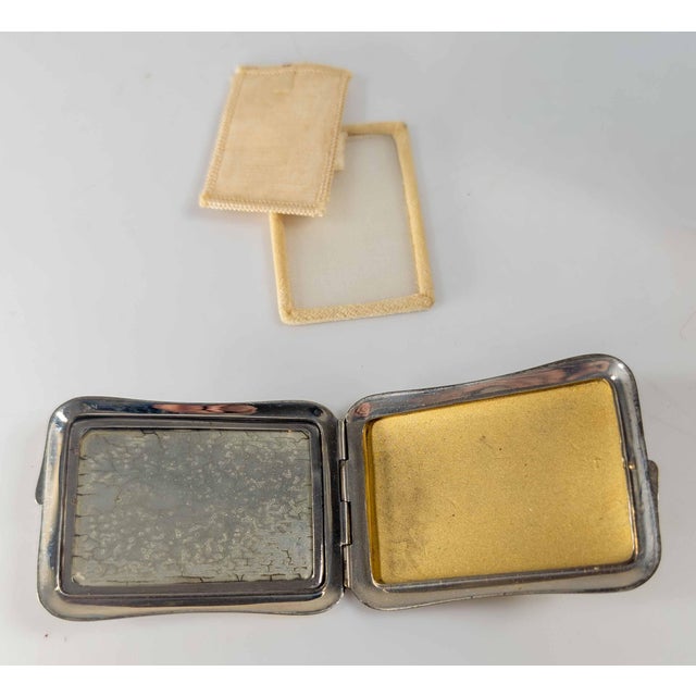 Metal Mid-Century Vintage Blue and Cream Guilloche Enamel Makeup Compact For Sale - Image 7 of 9