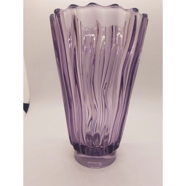 Vintage Lilac Bohemian Czech Art Glass Vase For Sale - Image 4 of 4