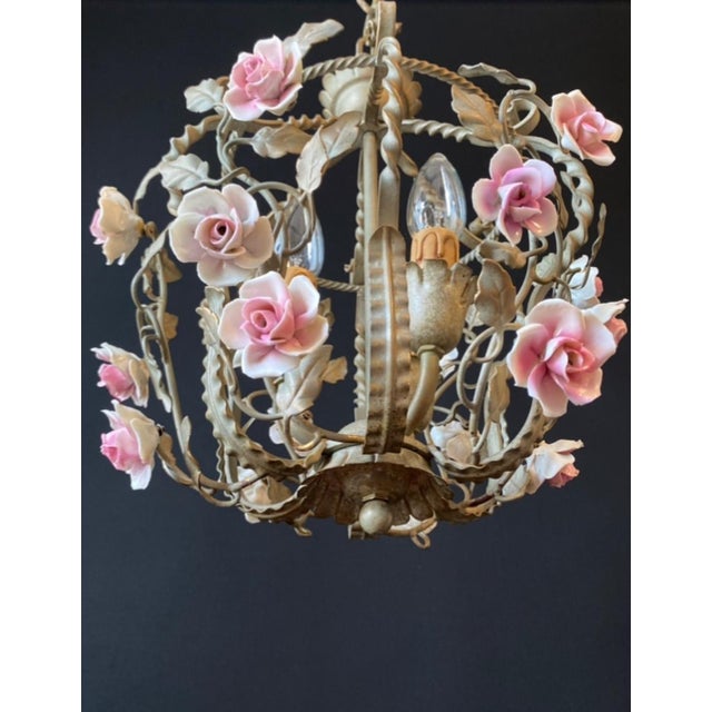 Antique Iron and Porcelain Chandelier, 1960s For Sale - Image 15 of 17