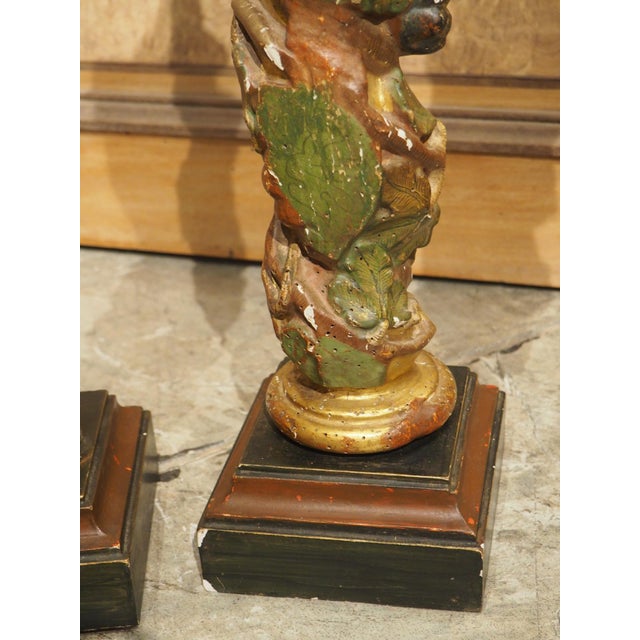 Pair of 17th Century Italian Giltwood and Polychrome Grape Leaf Table Columns For Sale - Image 16 of 18