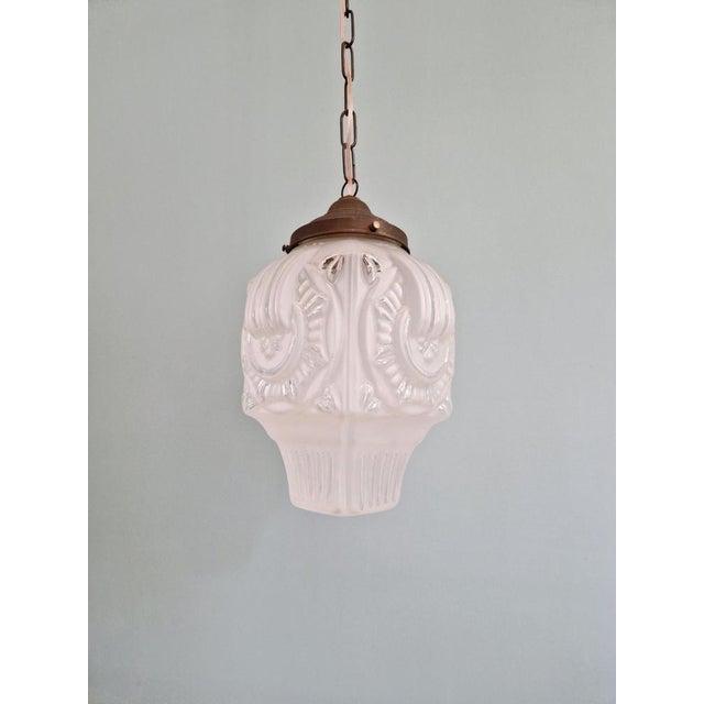 Metal Art Deco Pendant Light in Frosted Clear Glass, 1930s For Sale - Image 7 of 15