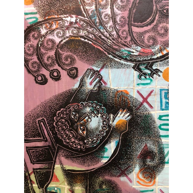 Pinchas Shaar, Judaica Polish Israeli Folk Art Biblical Modernist Oil Painting, c.1960 For Sale - Image 4 of 5