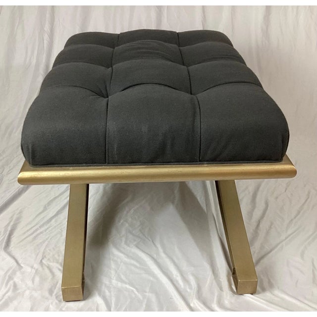 Late 20th Century Vanguard Lytton Ottoman with Gray Flannel Tufted Seat & Metallic Gold Base For Sale - Image 5 of 11