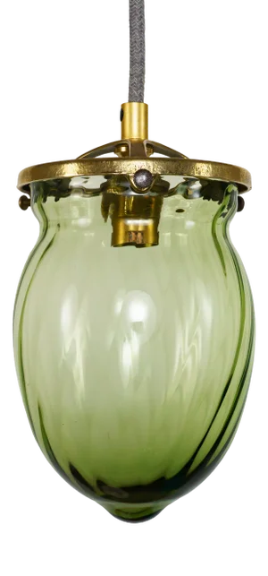 Antique English Sea Green Wrythen Glass Pendant Lamp attributed to James Powell for Whitefriars, 1910s