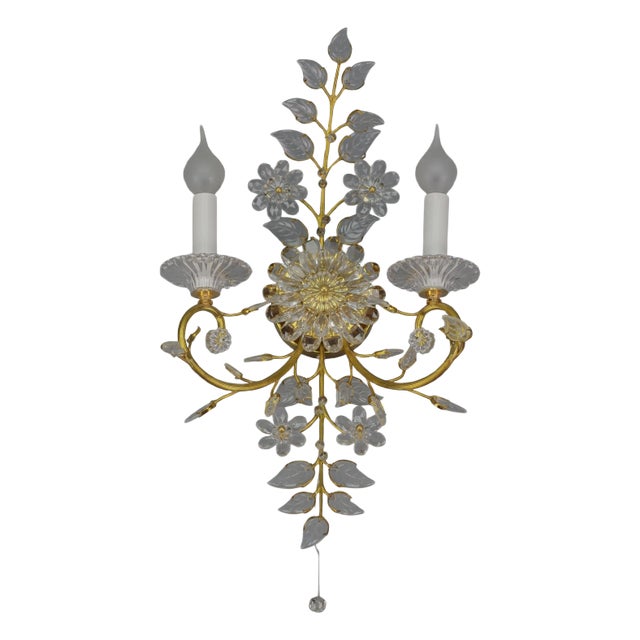German Floral Wall Sconce in Crystal and Brass by Palwa for Palme & Walter, 1960s For Sale