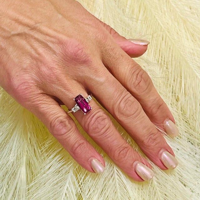 Natural Tourmaline White Sapphire Ring 7 14k W Gold 3.57 TCW Certified $4,950 218114 This is a one of a Kind Unique Custom...