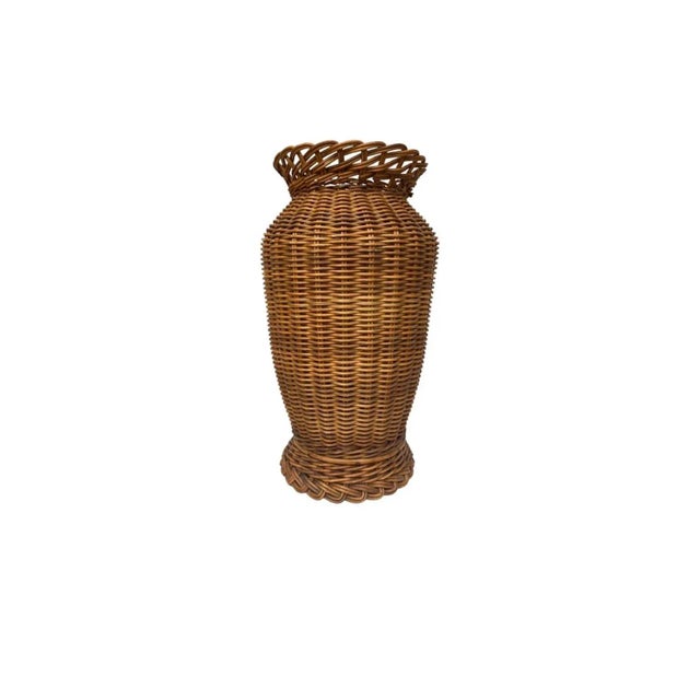 Mid-Century Modern Large French Mid-Century Wicker Vase For Sale - Image 3 of 6