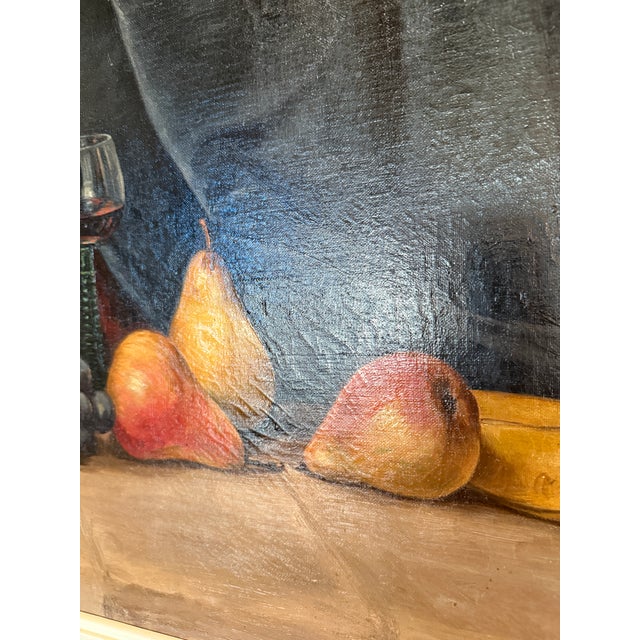 1930s Antique a Fruit Still Life Oil Painting With Antique Carved Wood Frame For Sale - Image 5 of 10