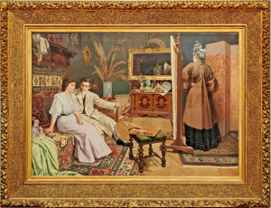 1900's Antique German School, Oil on Canvas, Ca, "Die Belauschten or Eavesdrop", Painting