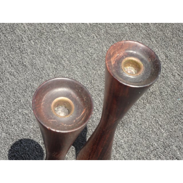 Vintage Danish Modern Style Brown Walnut Candle Holders - a Pair For Sale - Image 9 of 11