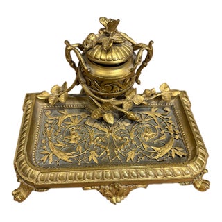 Antique French Ormolu Inkwell & Stand For Sale