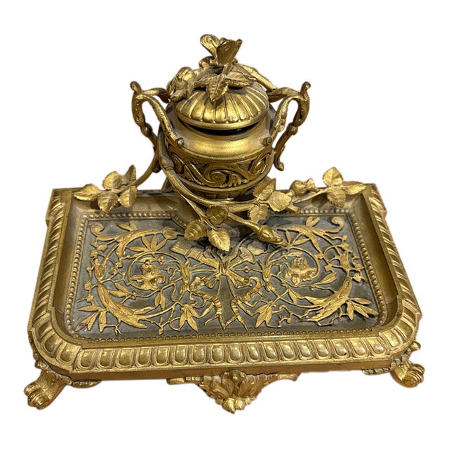 Antique French Ormolu Inkwell & Stand For Sale