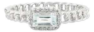 14k White Gold Halo Diamond Topaz Baguette Ring Size 5