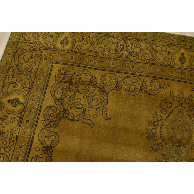 Textile Tabriz Rug 9’9” X 11’11” Gold Wool Vintage Overdyed Hand-Knotted Carpet For Sale - Image 7 of 15