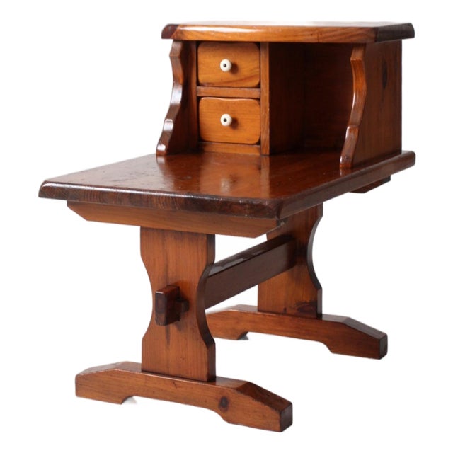 Vintage Pine Gallery End Table With Drawers For Sale
