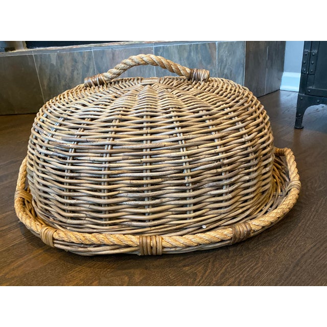 Large Restoration Hardware Rattan Tray and Cloche - 2 Pieces | Chairish