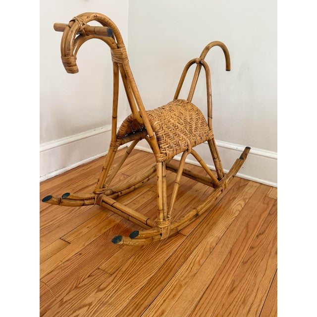 Wood Large Mid-Century Franco Albini Bamboo Rattan Rocking Horse For Sale - Image 7 of 12