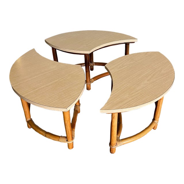 1950s Mid Century Ying Yang Rattan Puzzle Table For Sale