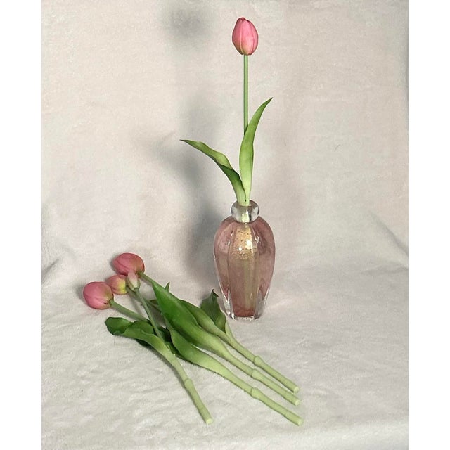 Vintage Murano Art Glass Vase Perfume Decanter Controlled Bubbles Pink and Gold For Sale - Image 11 of 12