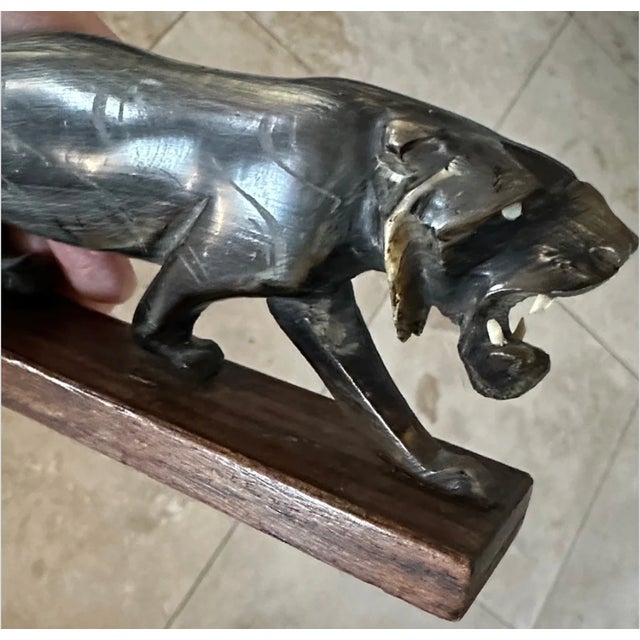 Art Deco Vintage Carved Buffalo Horn Panther Sculpture For Sale - Image 3 of 4