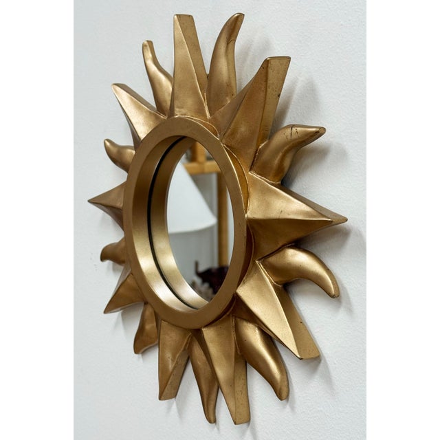Contemporary Vintage Aztec Gold Sunburst Wall Mirror For Sale - Image 3 of 5
