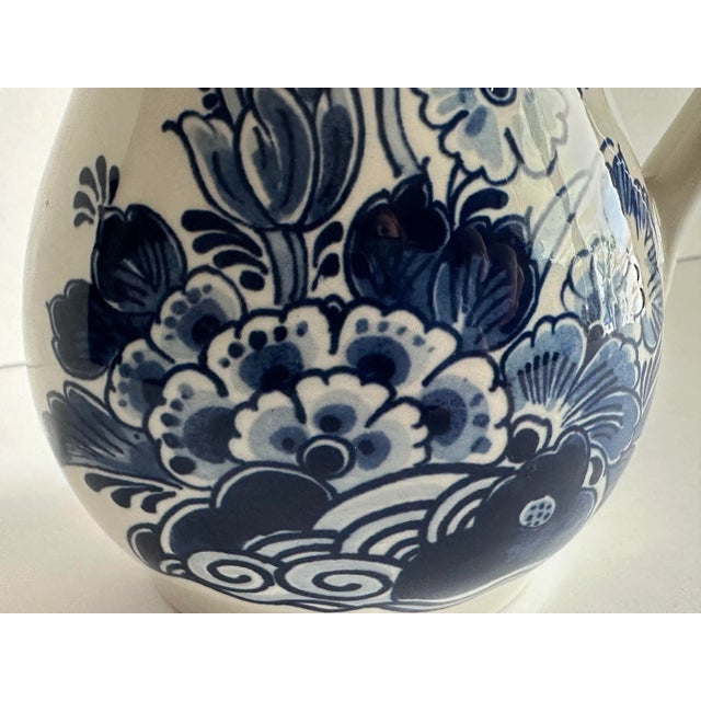 Vintage Mid 20th Century Small Royal Delft Blue & White Floral Ceramic Pitcher For Sale In Orlando - Image 6 of 12