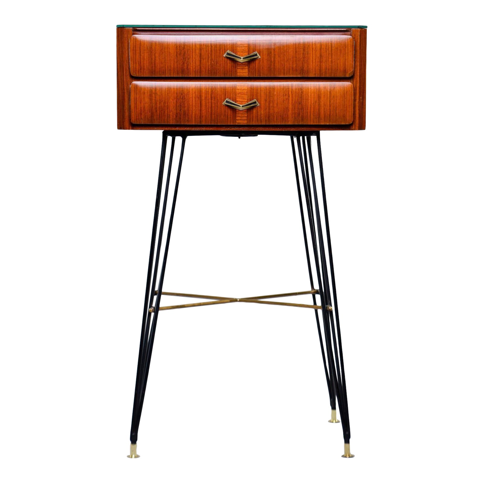 Mid Century Italian Two Drawer Side Bedside Table With Hairpin Legs Chairish