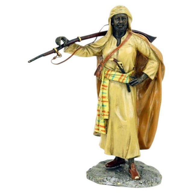 Black Polychrome Vienna Bronze Arabian Warrior Sculpture For Sale - Image 8 of 8