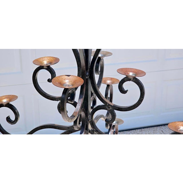Black Monumental 13-Light Mexican Hand-Forged Wrought Iron Floor Candelabra – Spanish Colonial Hacienda Style, 65” Tall For Sale - Image 8 of 18
