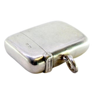 Plain Silver Matchbox with Beveled Corners and Hanging Ring For Sale