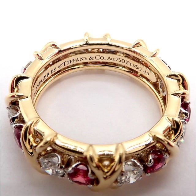 Tiffany & Co Schlumberger Gold Platinum 16 Stone Diamond Ruby Band Ring, Size 5 For Sale - Image 12 of 14