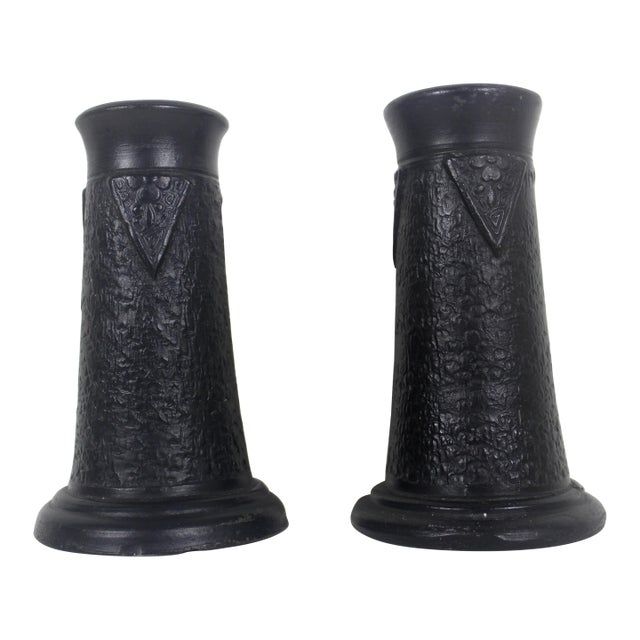 1891-1921 Antique Nippon Tokanabe Pottery Vases or Candleholders, Japan- a Pair For Sale