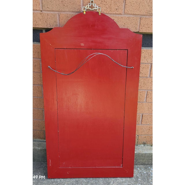 Late 20th Century Chinoiserie Decorated Red Frame Wall Mirror For Sale - Image 4 of 5